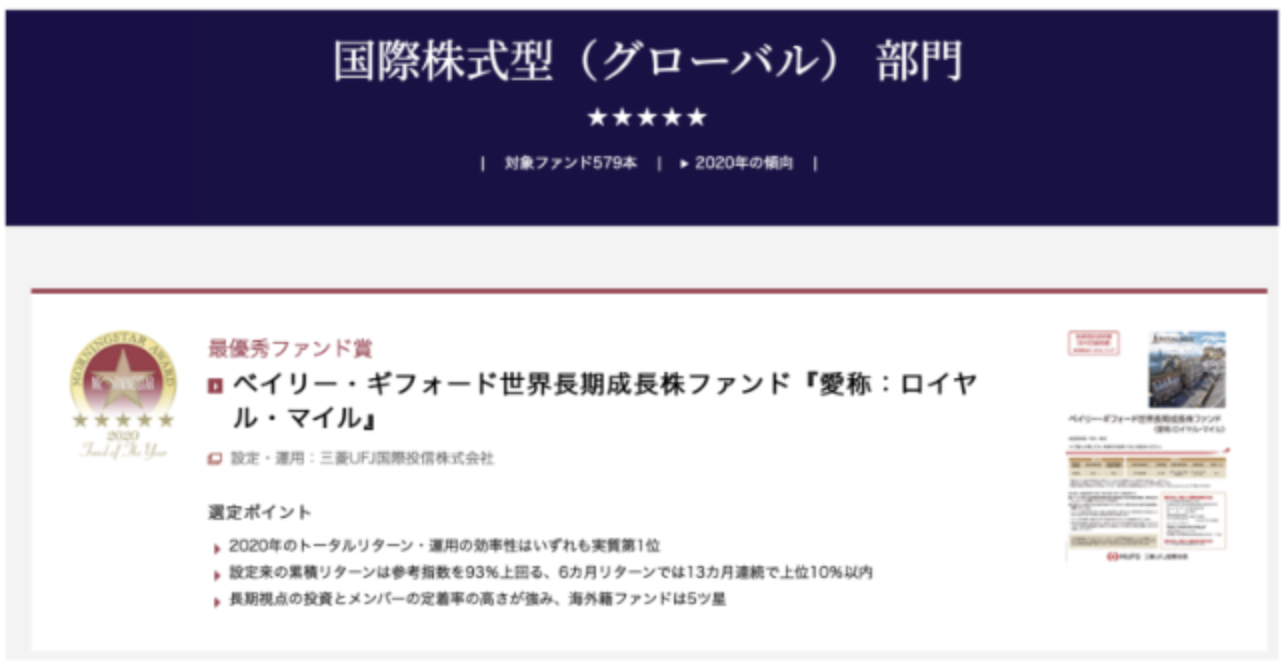 ベイリー・ギフォード世界長期成長株ファンドはファンドオブザイヤーの国際株式型部門で最優秀賞を受賞